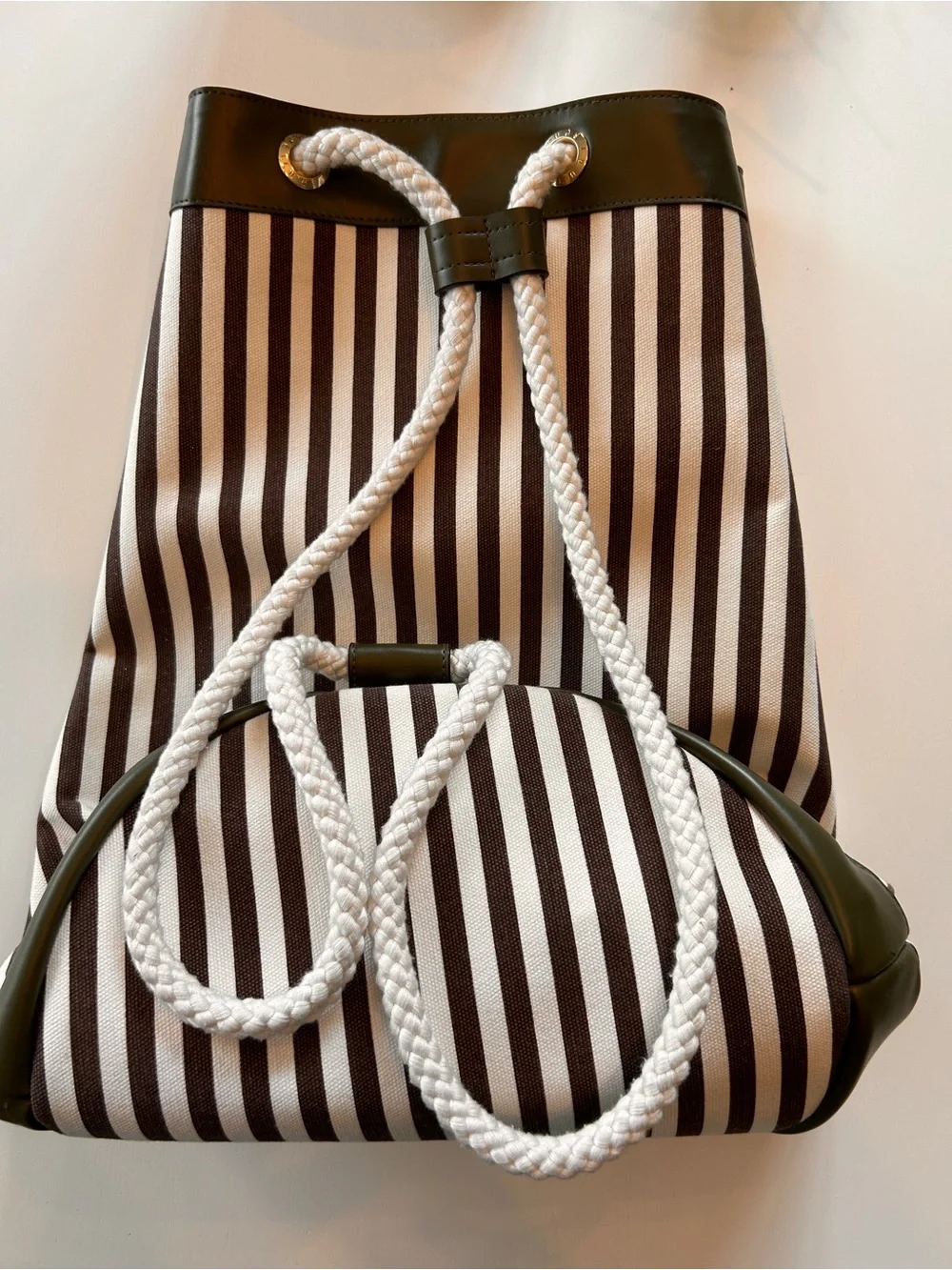 henri bendel Brown and White Striped Duffel with Rope Handles